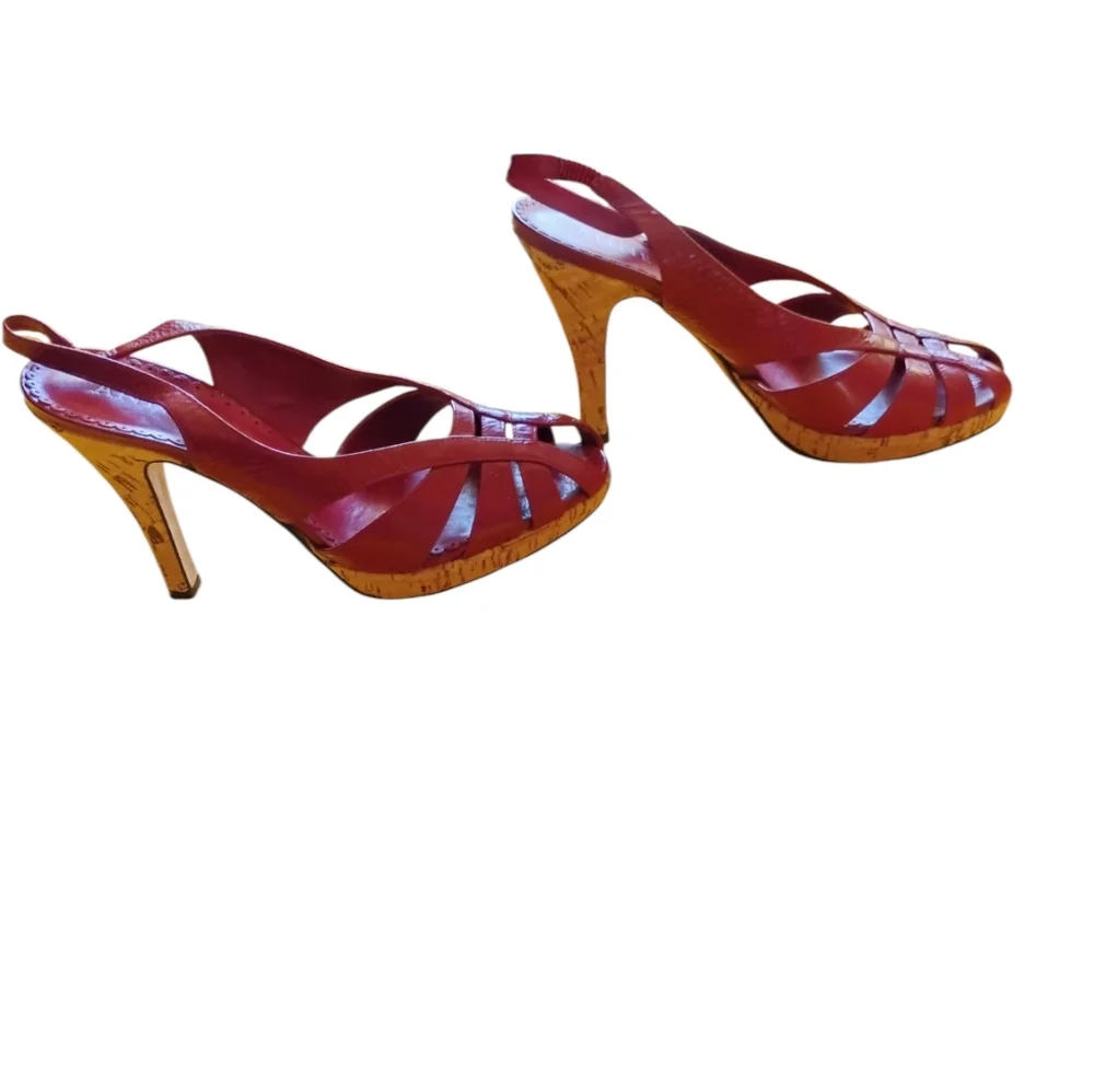 Ann Klein Red Slingback Cork Peep Toe Heels SZ 7 M